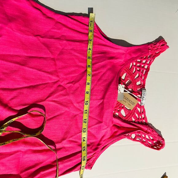 Lola Pink Linen Blend Crochet Detail Sleeveless Dress Size M Medium NWT - Picture 5 of 8